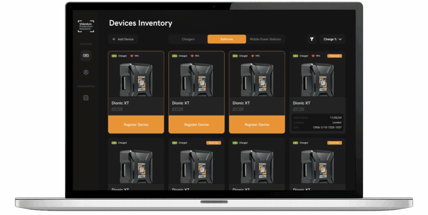 Videndum Production Solutions devices inventory dashboard tracking Anton Bauer batteries